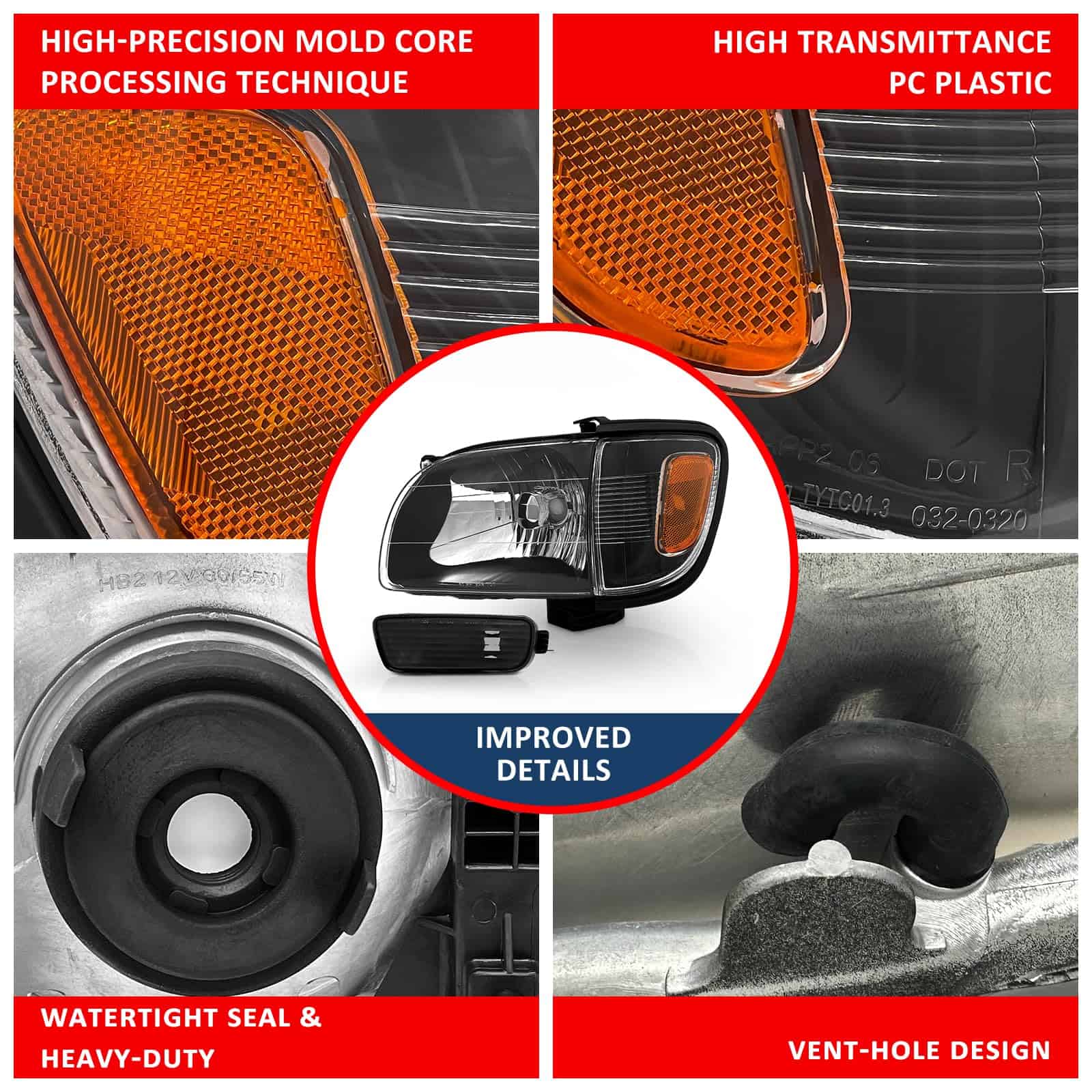 Faros de repuesto para Toyota Tacoma 2001 -Negro con lente c - Imagen 7