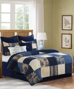 Set de 3 piezas de Edredón Julia Azul y Crema para Cama