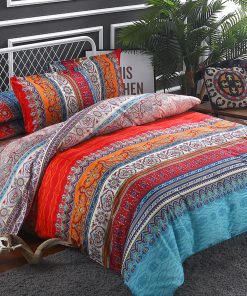 Juego de edredón bohemio con rayas tamaño queen de 3