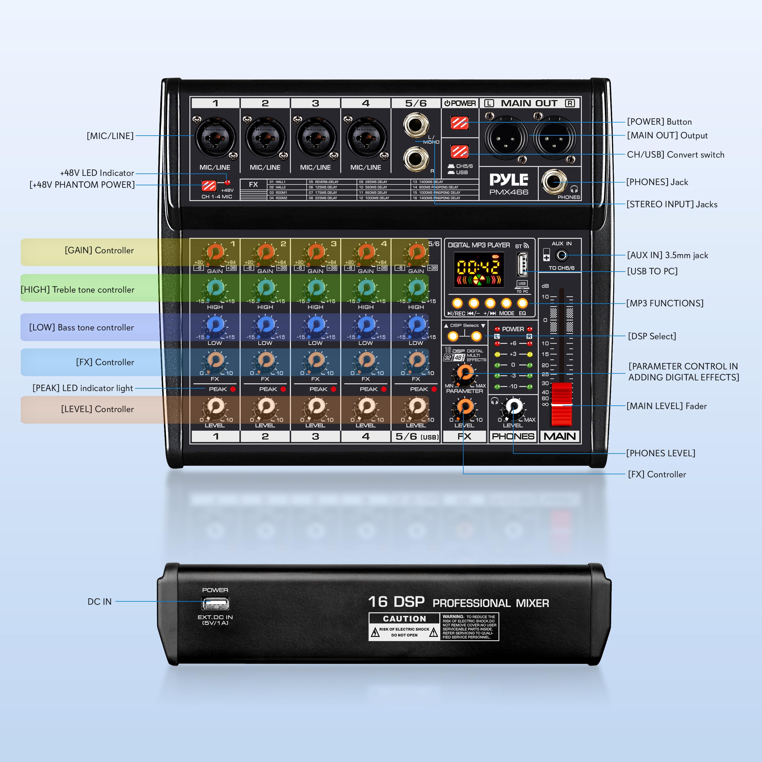 Mezcladora de audio DJ profesional Pyle Bluetooth - - Imagen 3