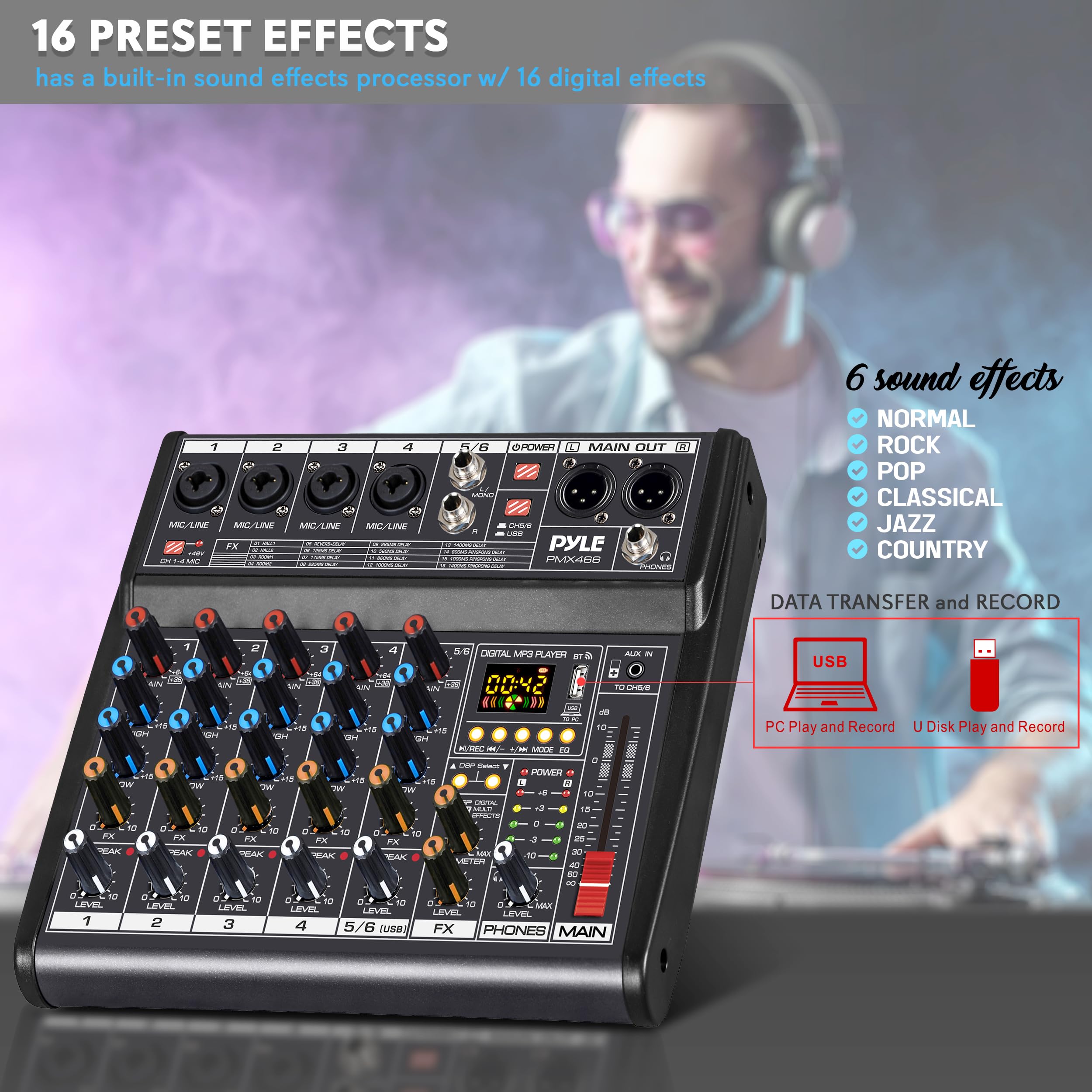 Mezcladora de audio DJ profesional Pyle Bluetooth - - Imagen 7