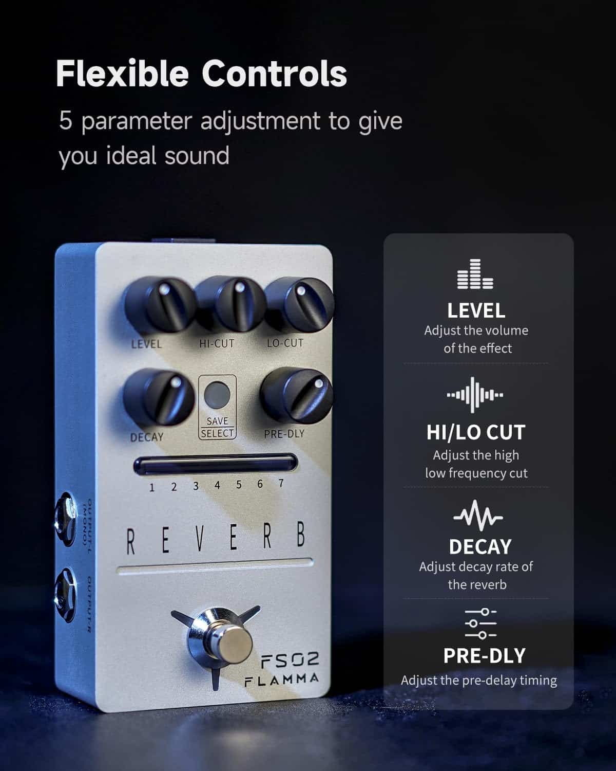 Pedal de Reverb Estéreo para Guitarra FLAMMA FS02 con 7 - Imagen 7