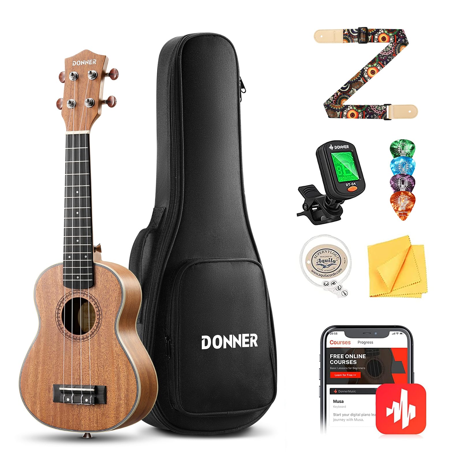 Kit de iniciación de ukelele Donner Concert 23 pulgadas