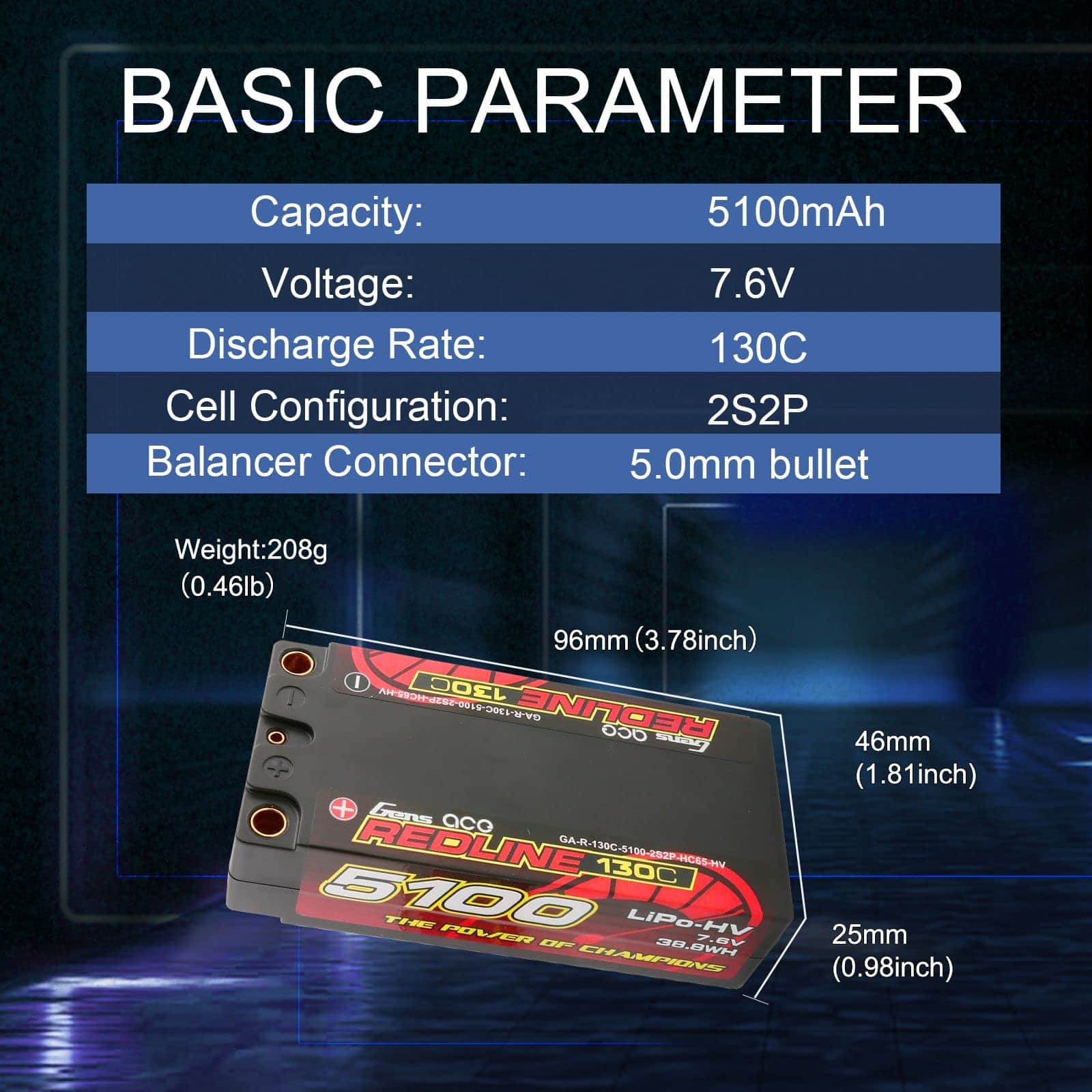 Batería Gens ace 2S de la Serie Redline 5100mAh 7.6V 130C - Imagen 3