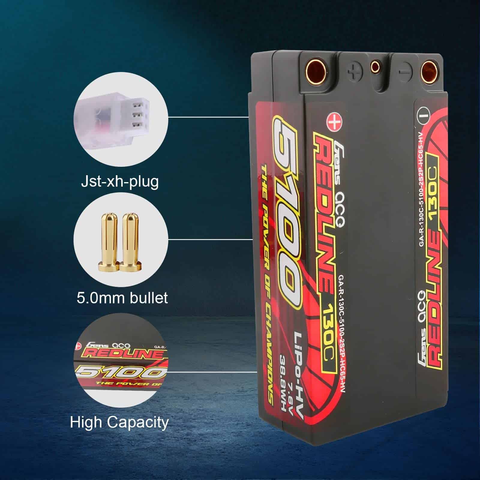 Batería Gens ace 2S de la Serie Redline 5100mAh 7.6V 130C - Imagen 5