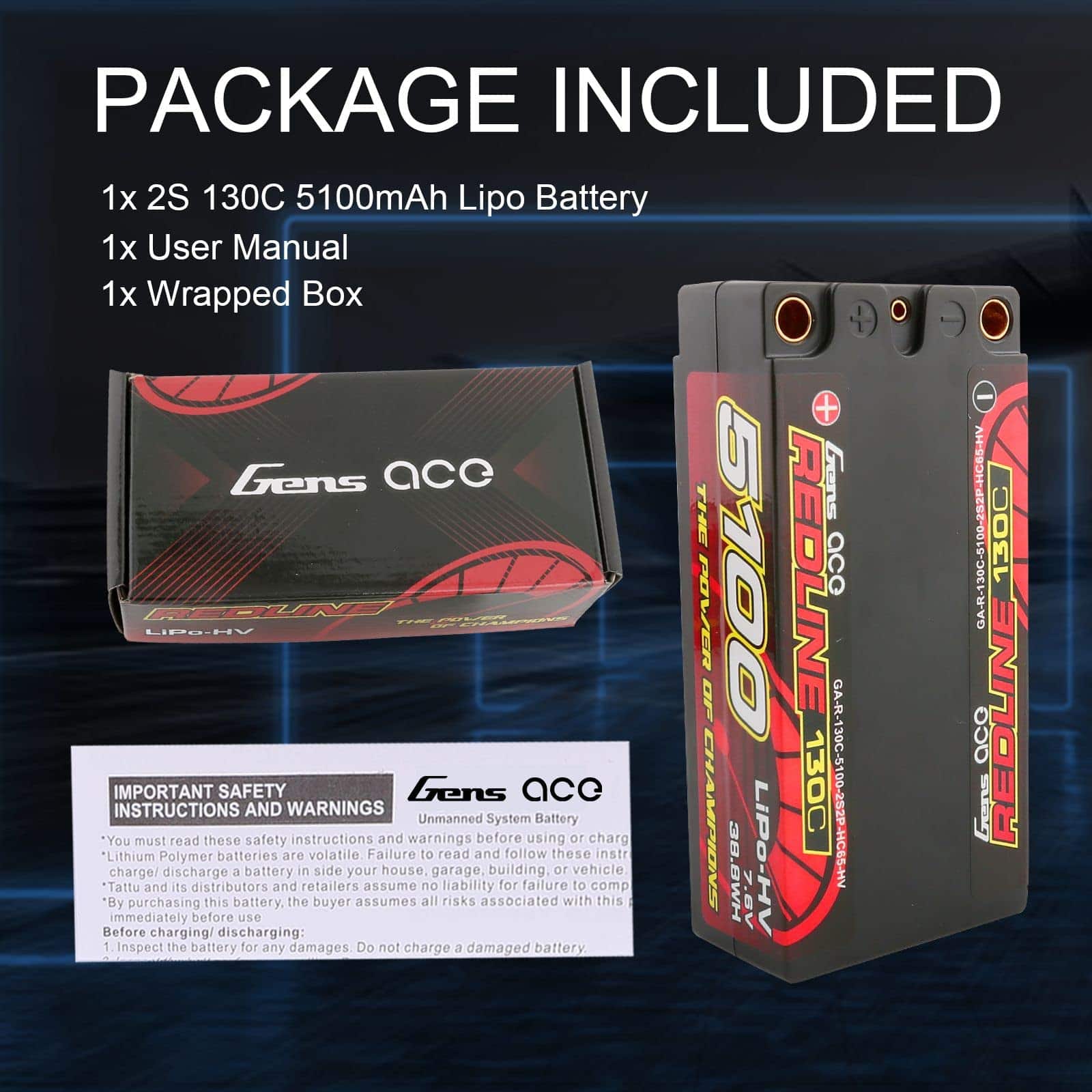 Batería Gens ace 2S de la Serie Redline 5100mAh 7.6V 130C - Imagen 7