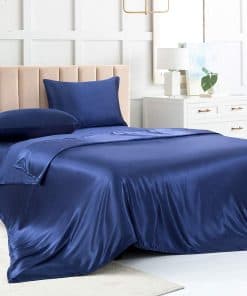 Juego de Sábanas de Seda Tamaño King, Color Azul Marino, 4