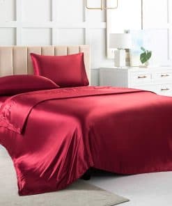 Juego de Sábanas de Satén Queen, Sábanas de Seda Rojas,