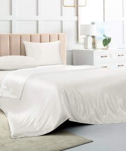 Juego de sábanas de seda blanca tamaño California King, 4