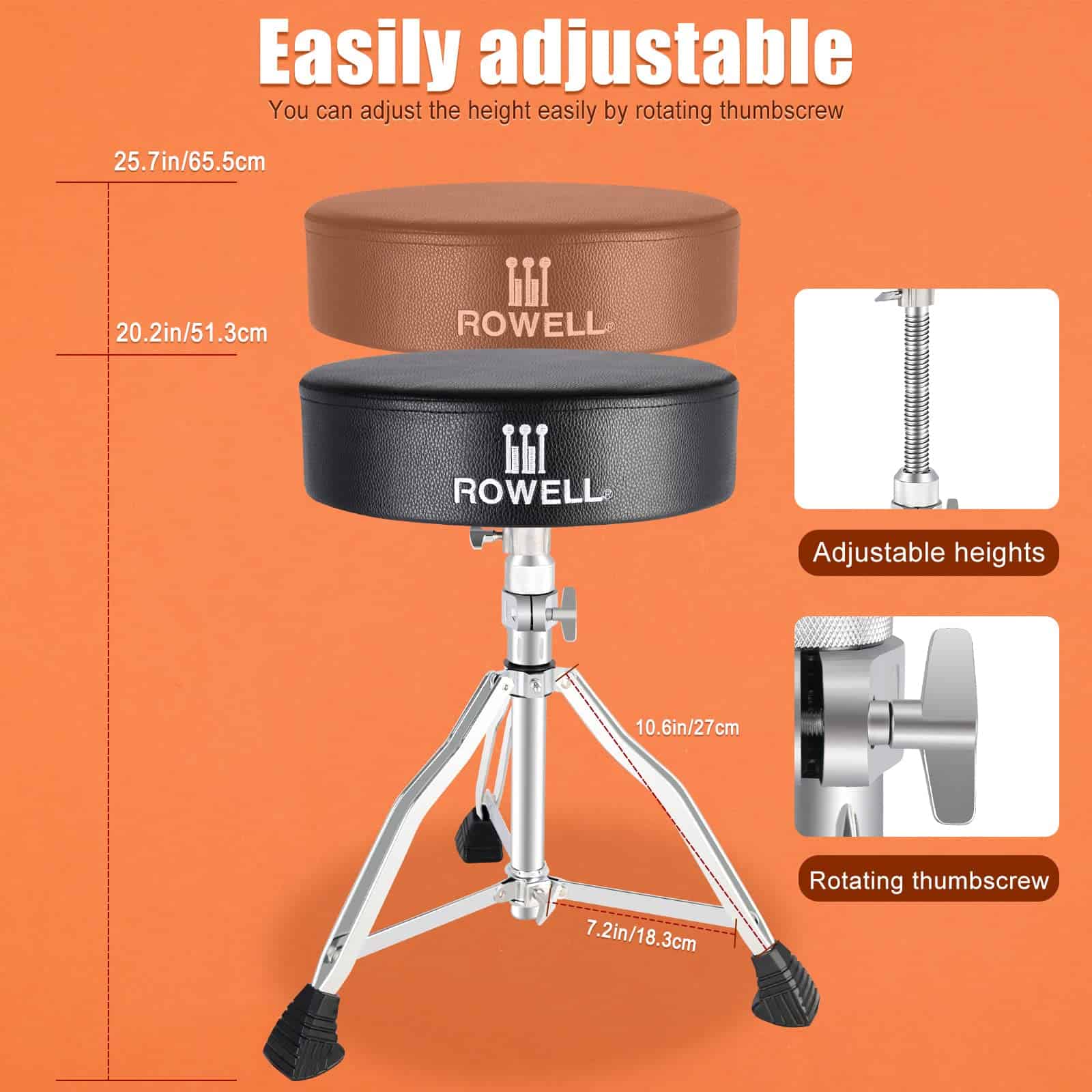 ROWELL Drum Throne Universal Upgraded, Padded Drum Seat - Imagen 3