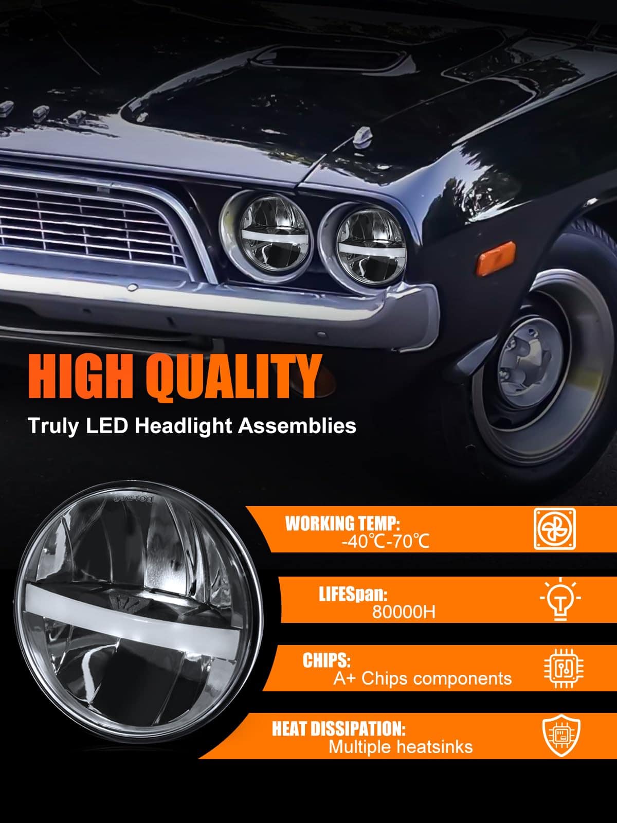 Faros LED redondos de 5 3/4 pulgadas con reflector Hi/Lo y - Imagen 5