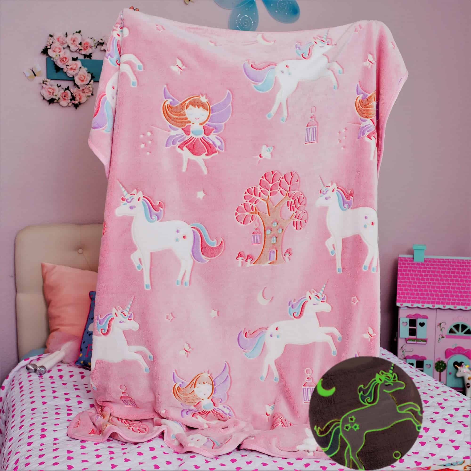 Manta de Unicornio que Brilla en la Oscuridad para Niñas -
