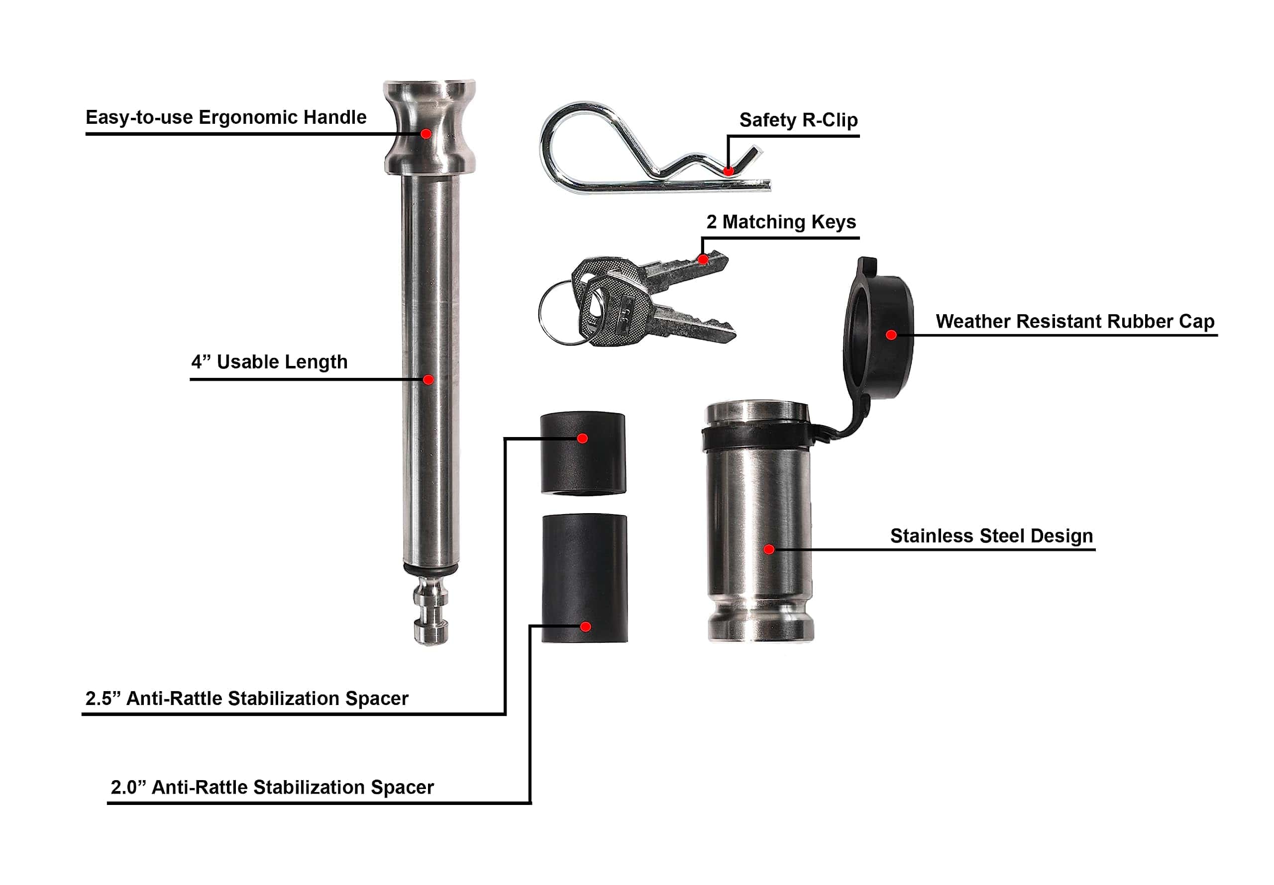 Pasador de bloqueo de remolque de acero -Plata - Imagen 4