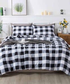 Andency Juego de Edredón Gris Blanco Cuadros Reina, Juego