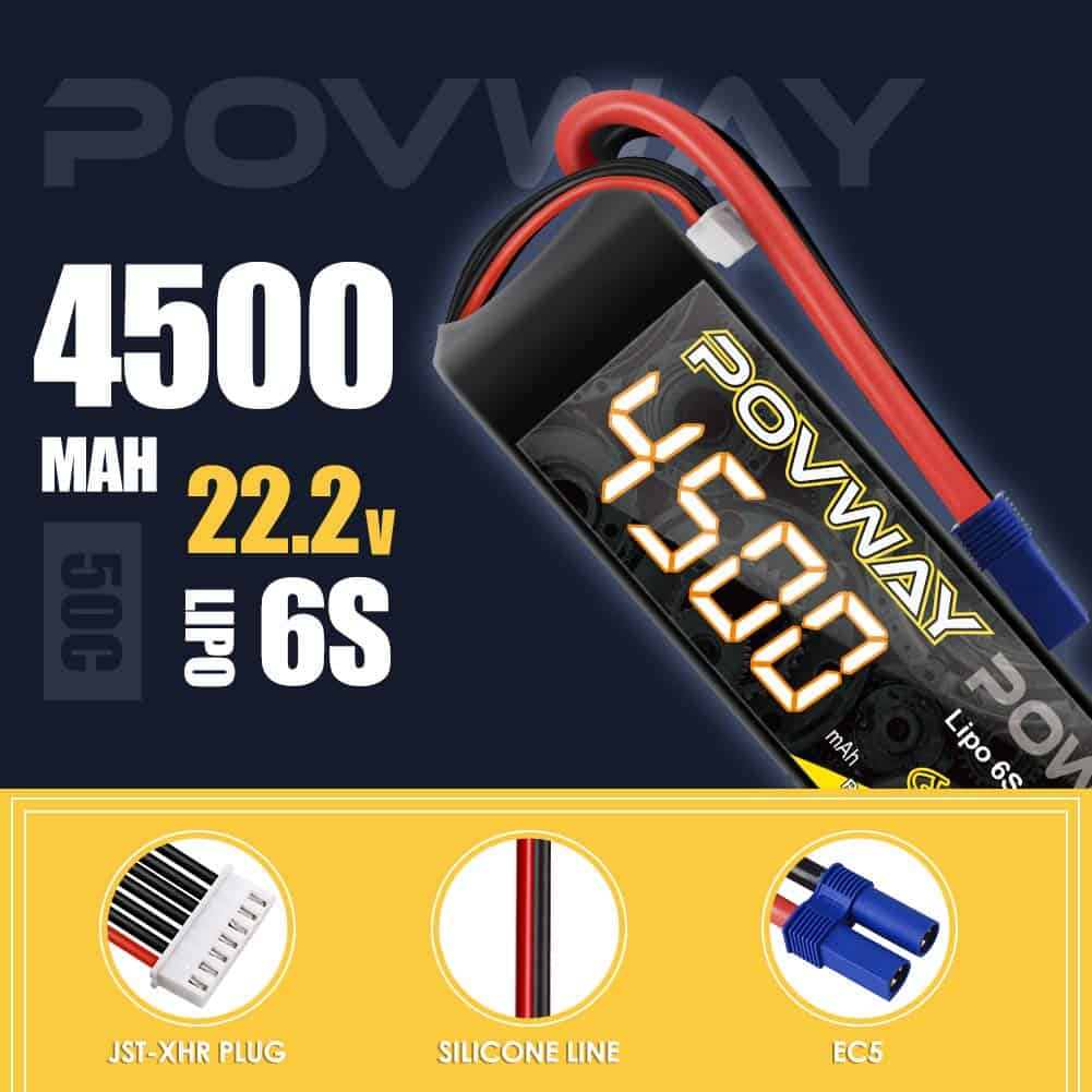 Batería Lipo POVWAY 4500mAh 22.2V 50C 6S con Enchufe EC5 - Imagen 4