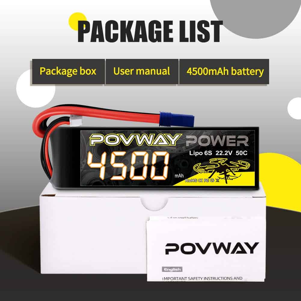 Batería Lipo POVWAY 4500mAh 22.2V 50C 6S con Enchufe EC5 - Imagen 7