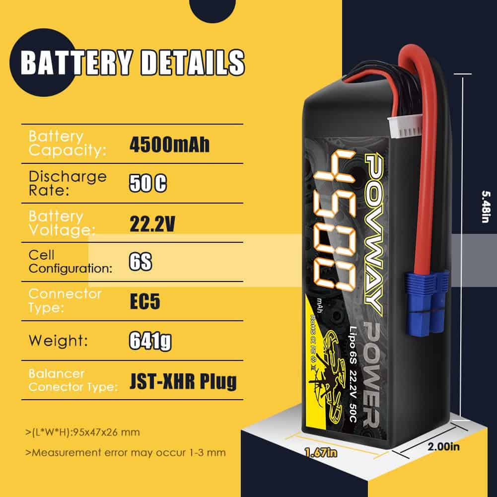 Batería Lipo POVWAY 4500mAh 22.2V 50C 6S con Enchufe EC5 - Imagen 5