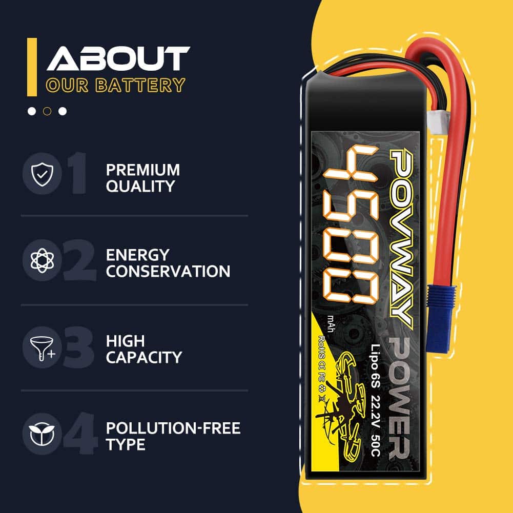 Batería Lipo POVWAY 4500mAh 22.2V 50C 6S con Enchufe EC5 - Imagen 3