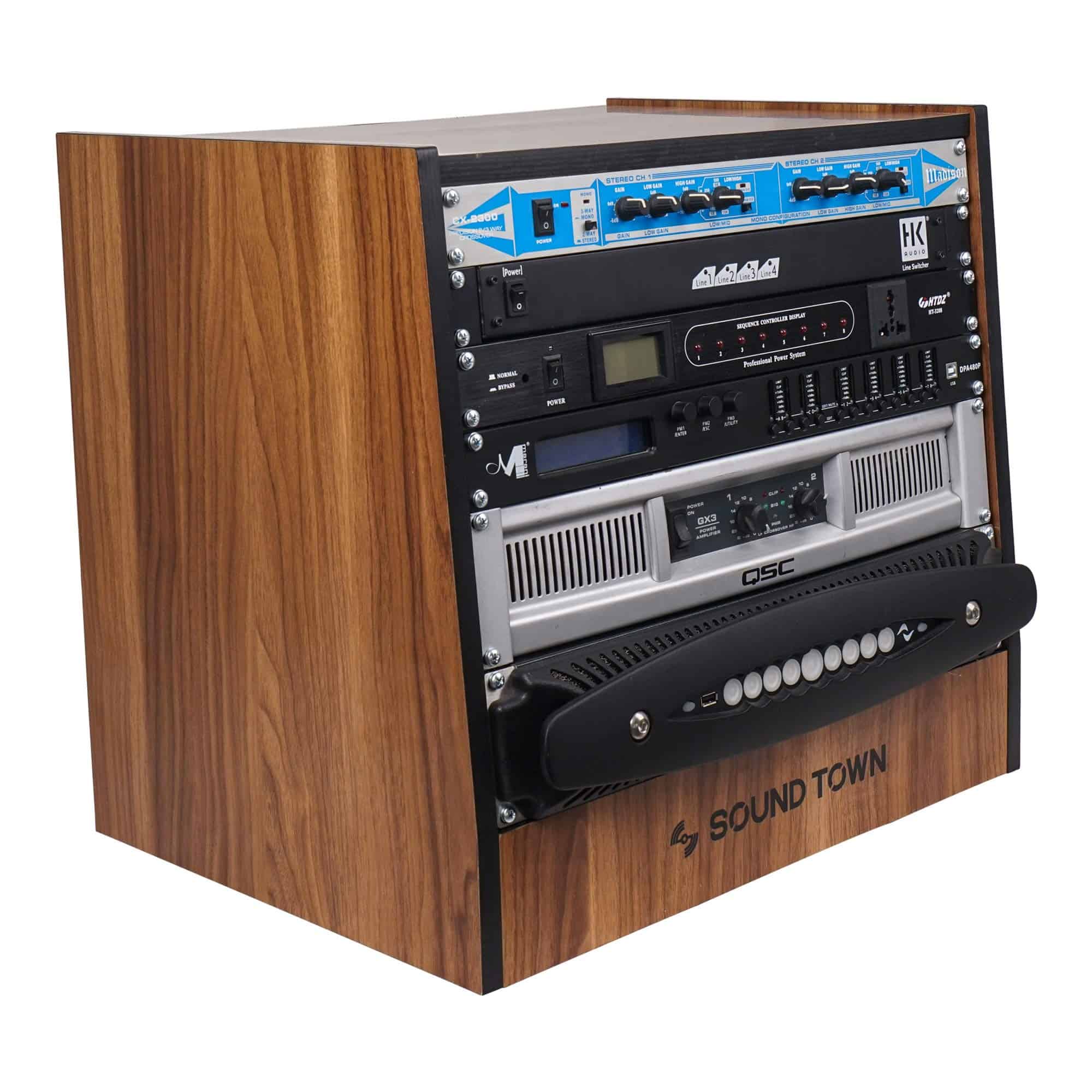 Sound Town DIY 8U Studio Rack con Laminado de Nogal de