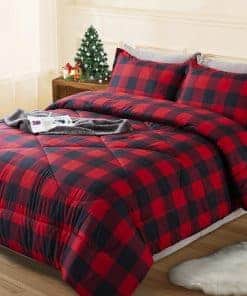 Andency Colcha a Cuadros Roja Borgoña Negra para Cama Twin