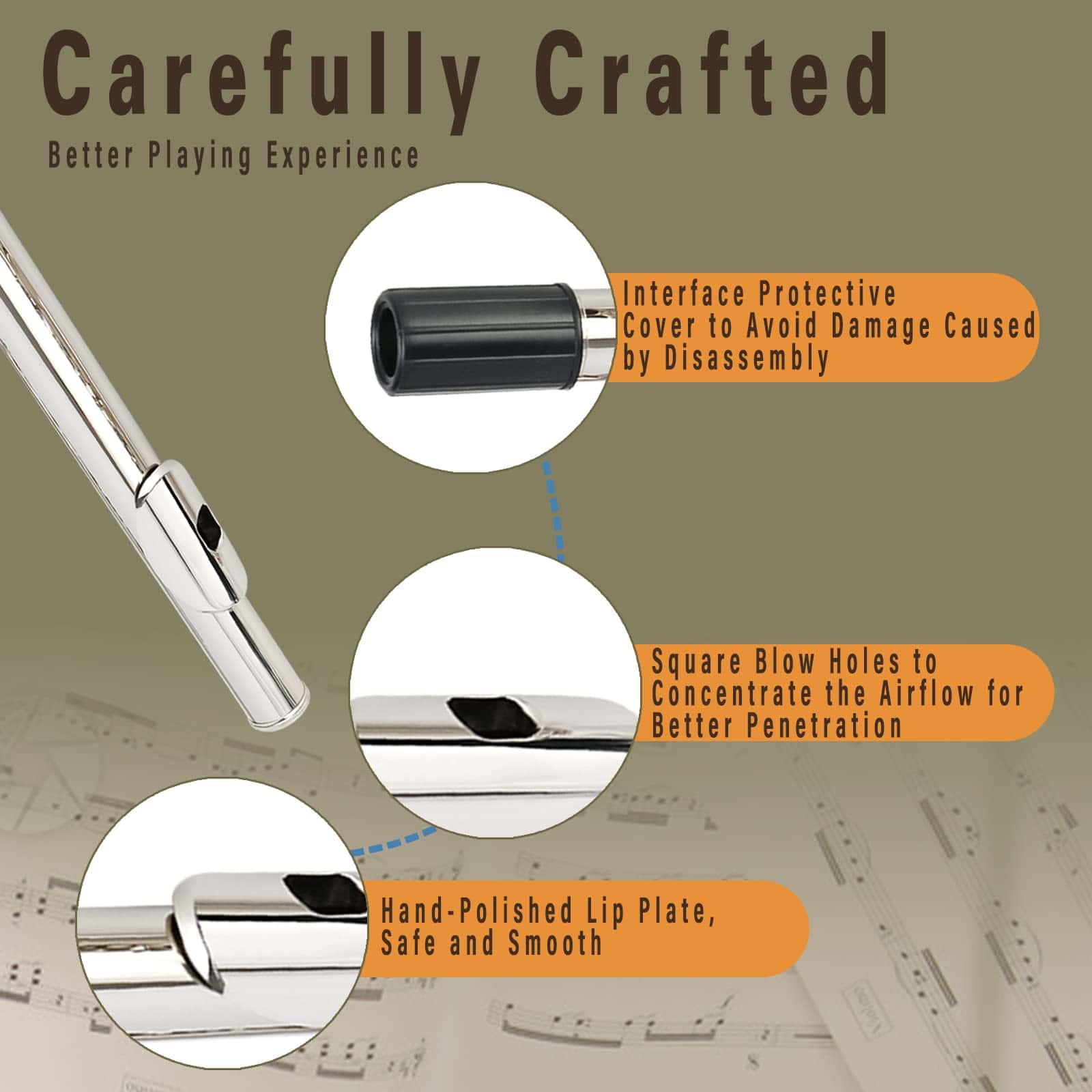 Flauta C cerrada VANPHY 16 llaves Flautas niqueladas para - Imagen 4