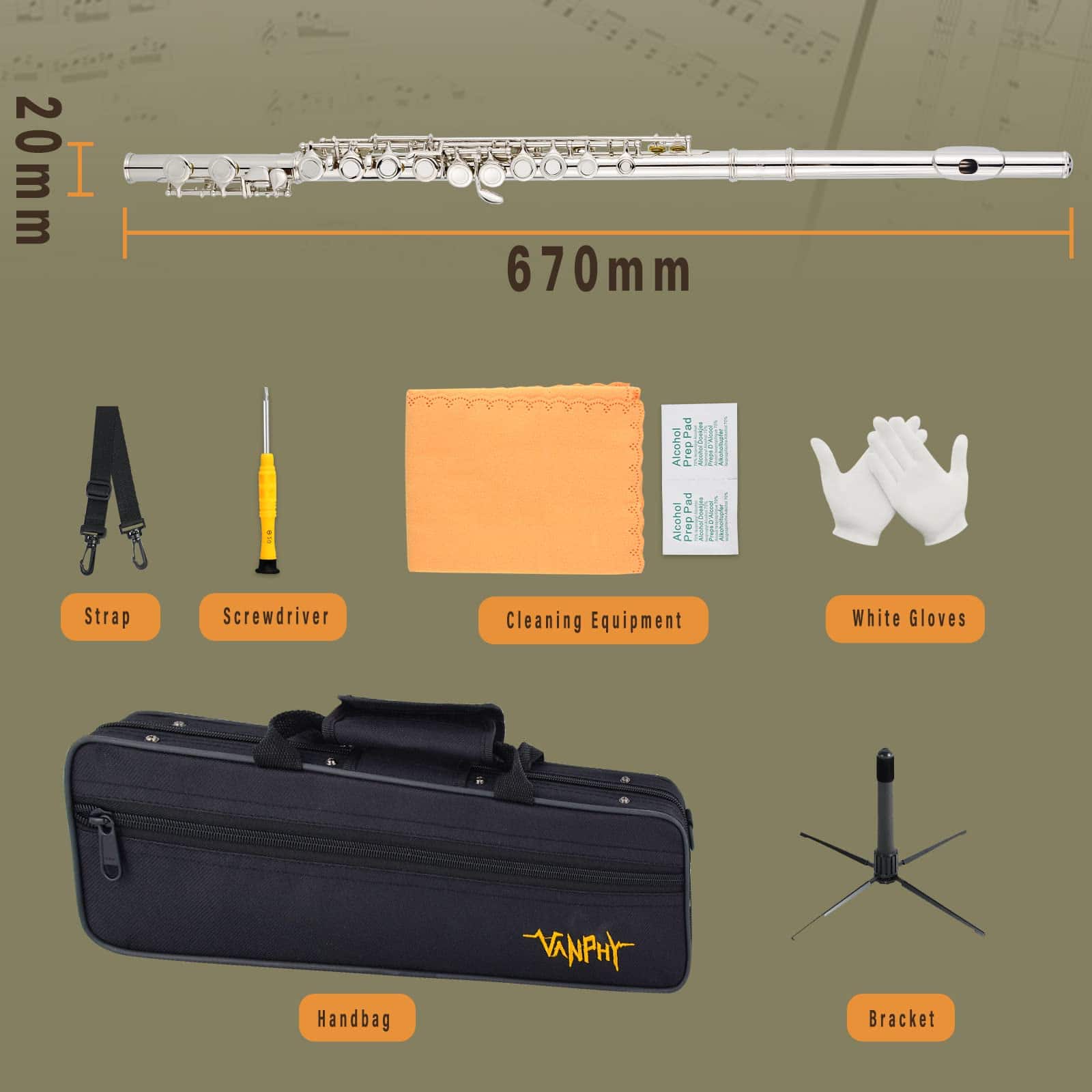 Flauta C cerrada VANPHY 16 llaves Flautas niqueladas para - Imagen 7