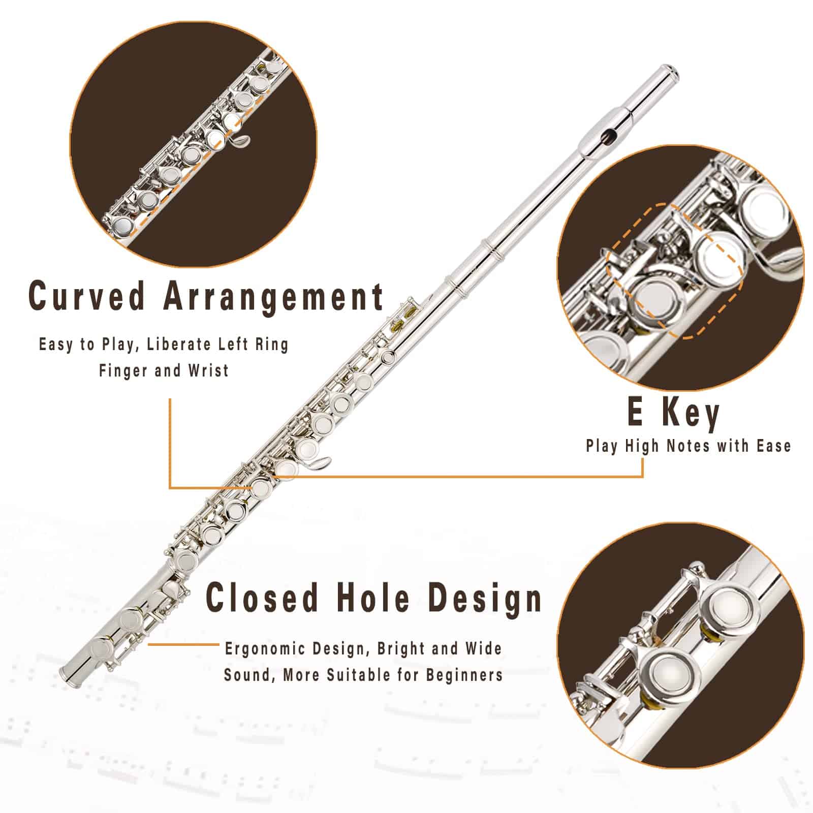 Flauta C cerrada VANPHY 16 llaves Flautas niqueladas para - Imagen 5