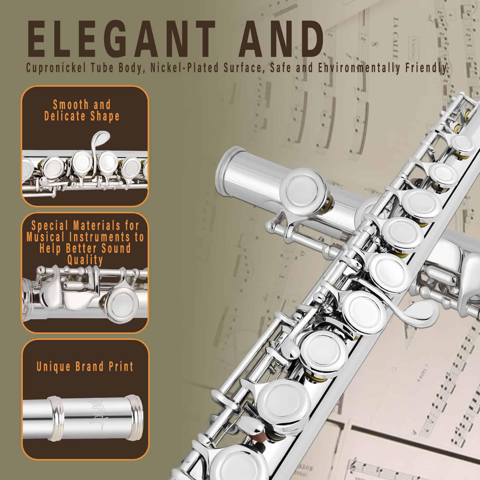 Flauta C cerrada VANPHY 16 llaves Flautas niqueladas para - Imagen 3