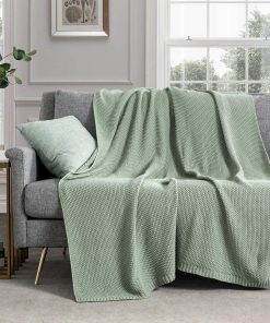 Manta de Punto Verde Salvia Revdomfly para Sofá, 100%