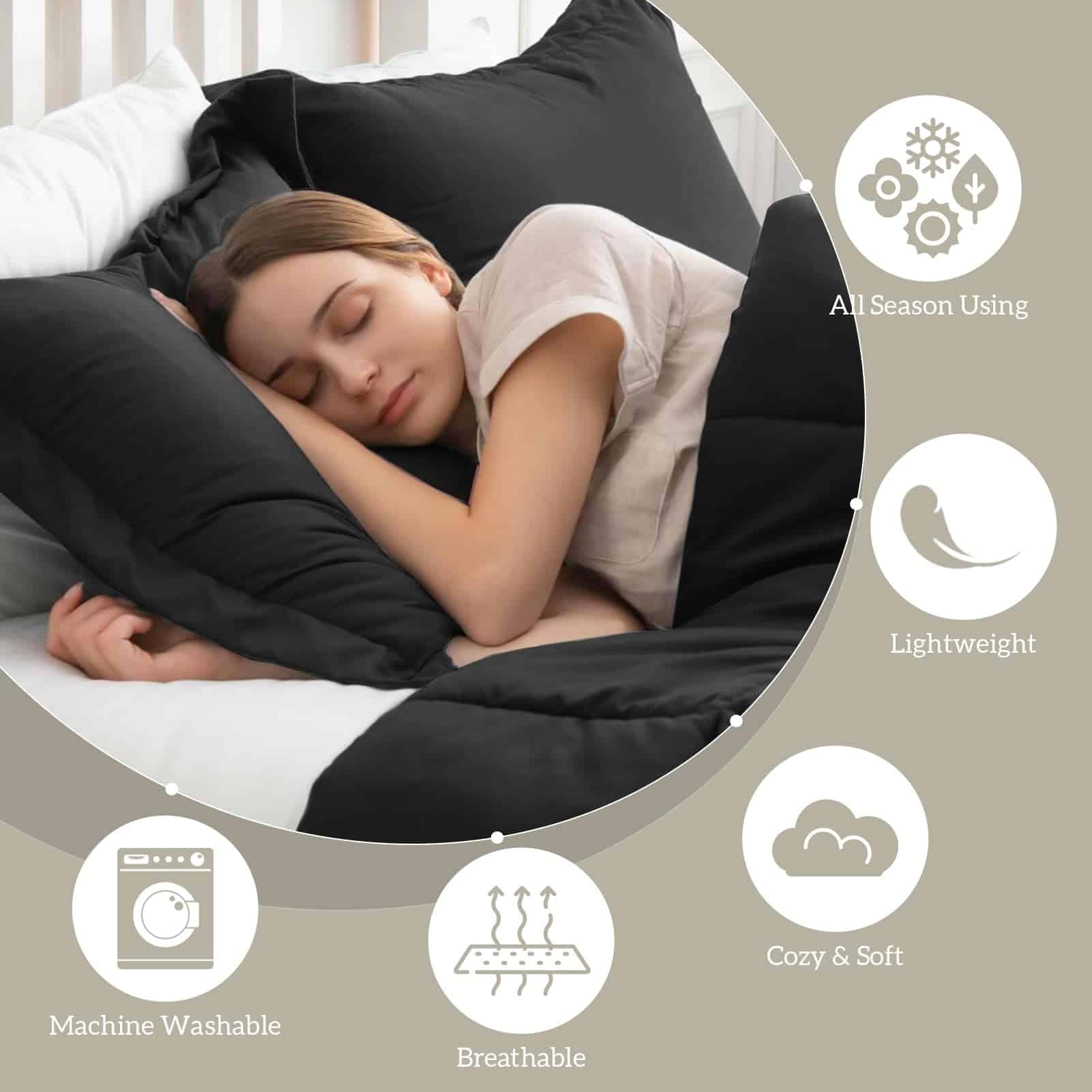 Homelike Moment Juego de edredón Twin Negro, Juego de cama - Imagen 5