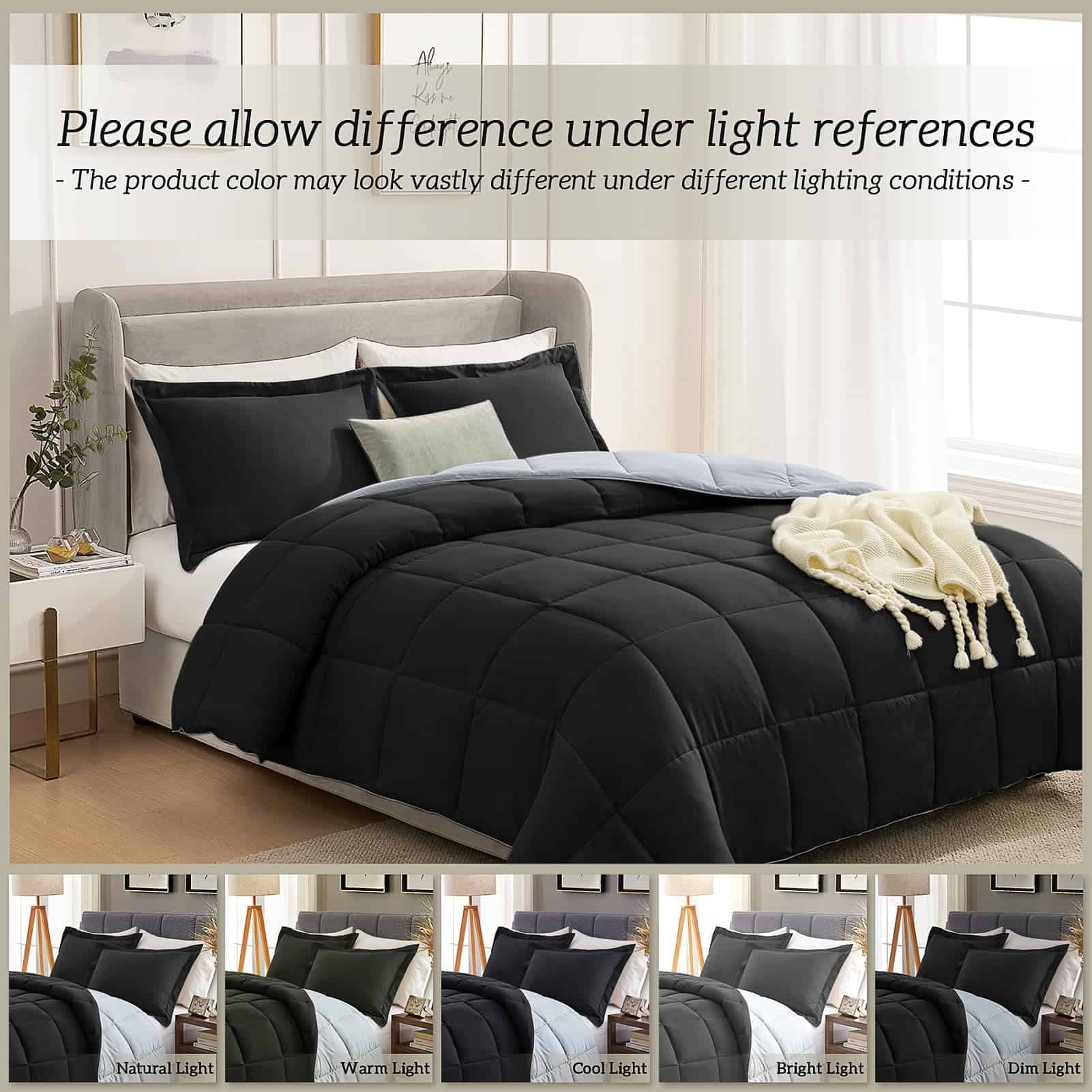 Homelike Moment Juego de edredón Twin Negro, Juego de cama - Imagen 7