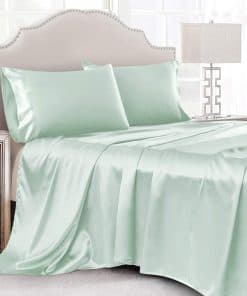 Juego de Sábanas de Satén Verde Menta King Size Cobedzy con