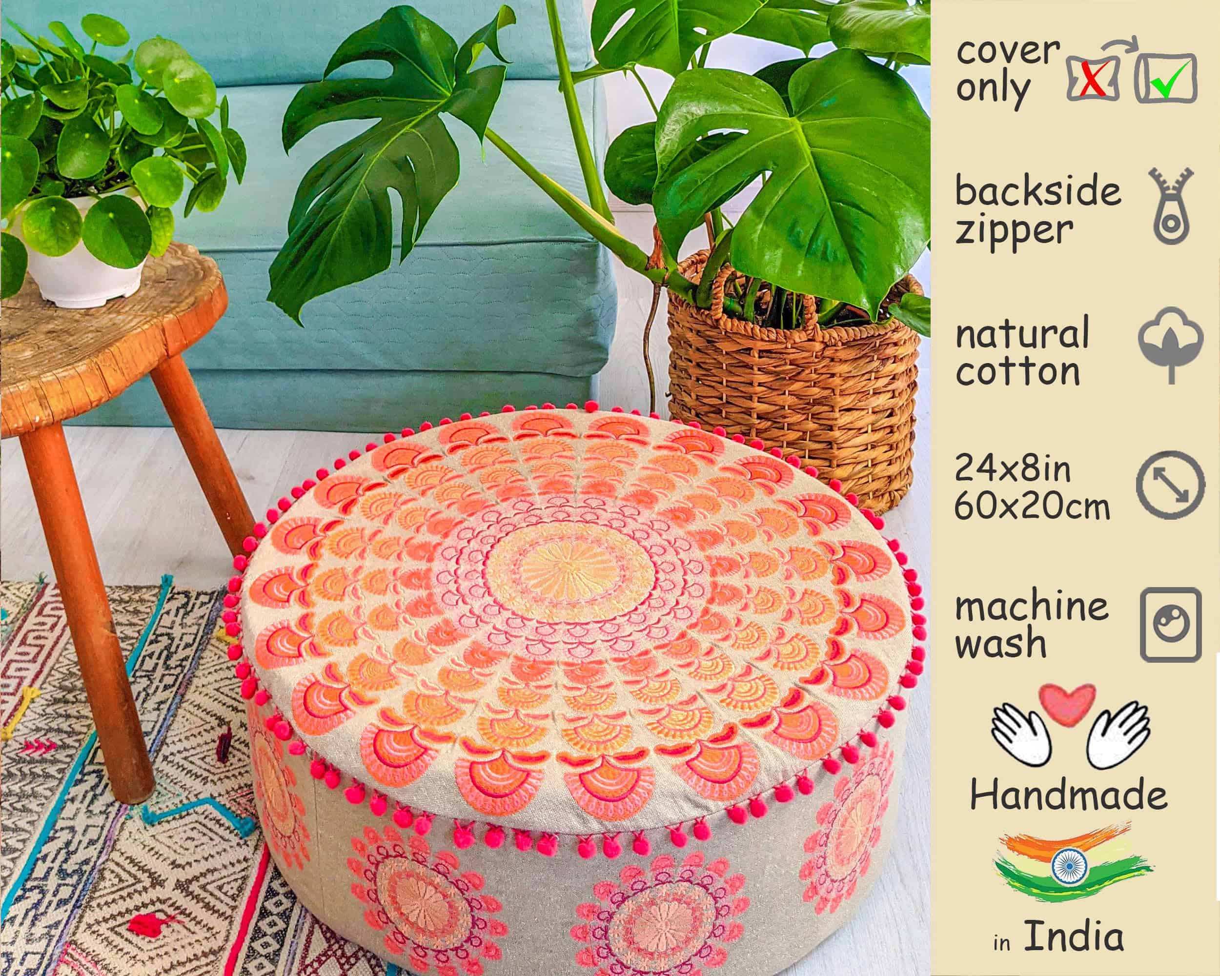 Funda de cojín grande estilo boho Mandala Life ART rosa - Imagen 5