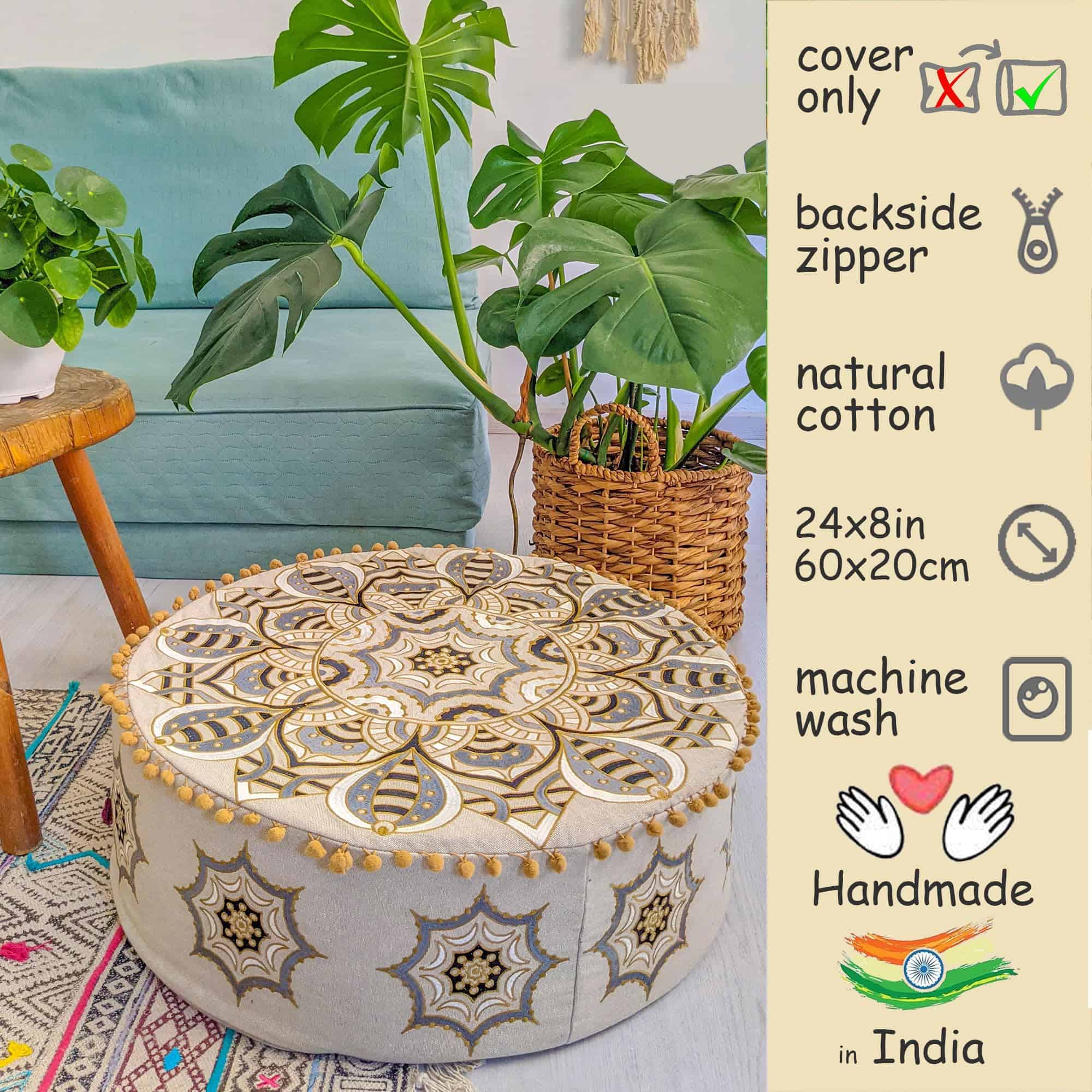 Funda de cojín para suelo marroquí Mandala Life ART azul y - Imagen 6