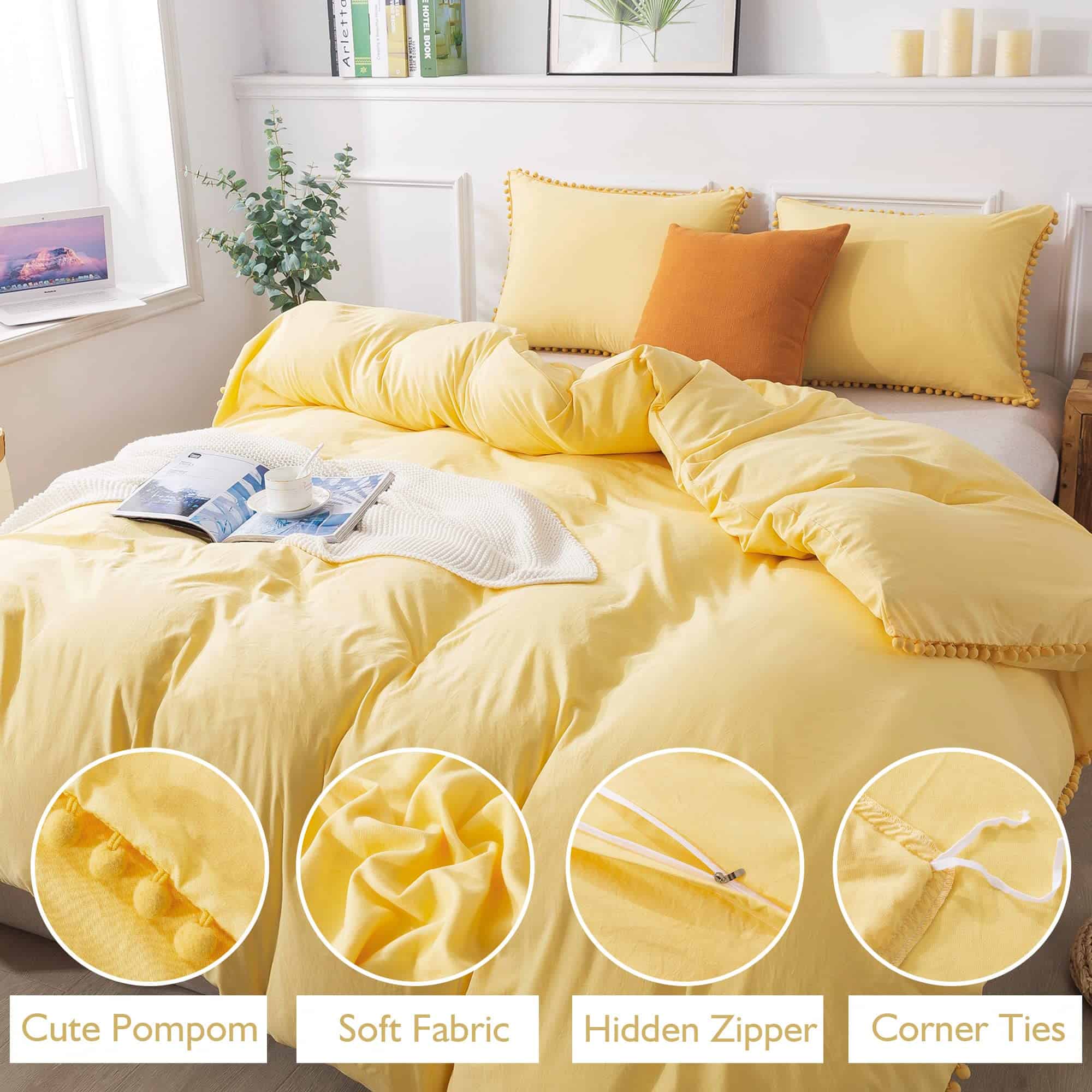 Andency Juego de Funda de Edredón con Flecos Pom Pom Tamaño - Imagen 3