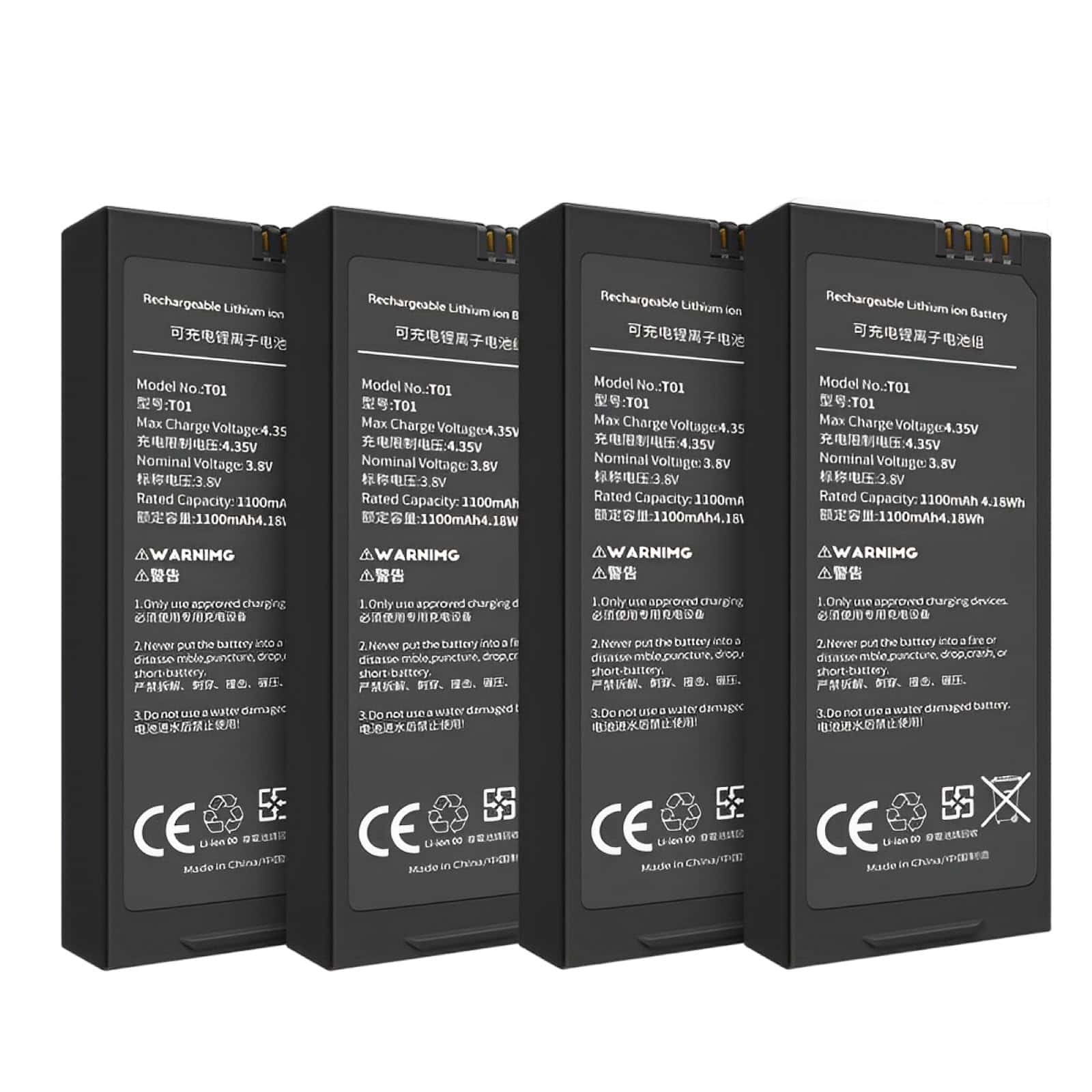 4 Baterías de 1100mAh para Drone Ryze Tech DJI Tello (Negro)