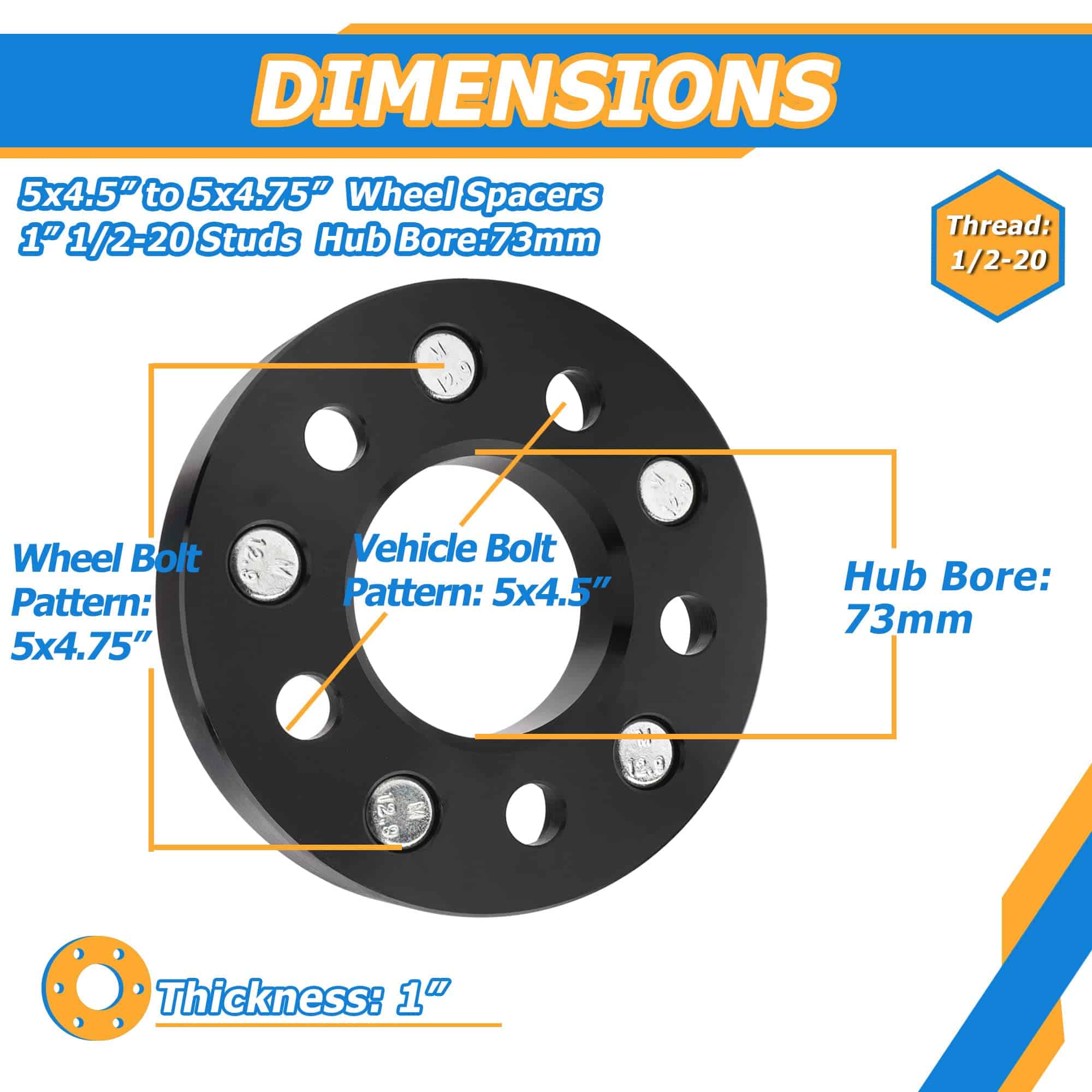 YIZBAP Adaptadores de Rueda de 5x4.5 a 5x4.75, 1 pulgada - Imagen 3