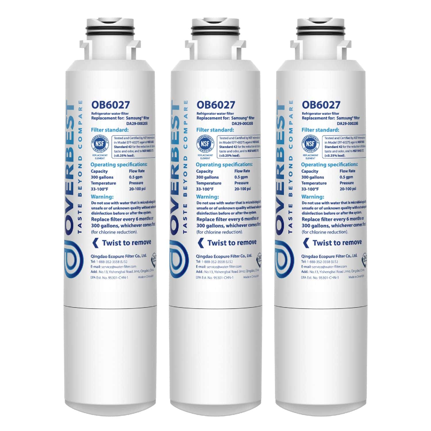 Filtro de agua para refrigerador Overbest -Blanco