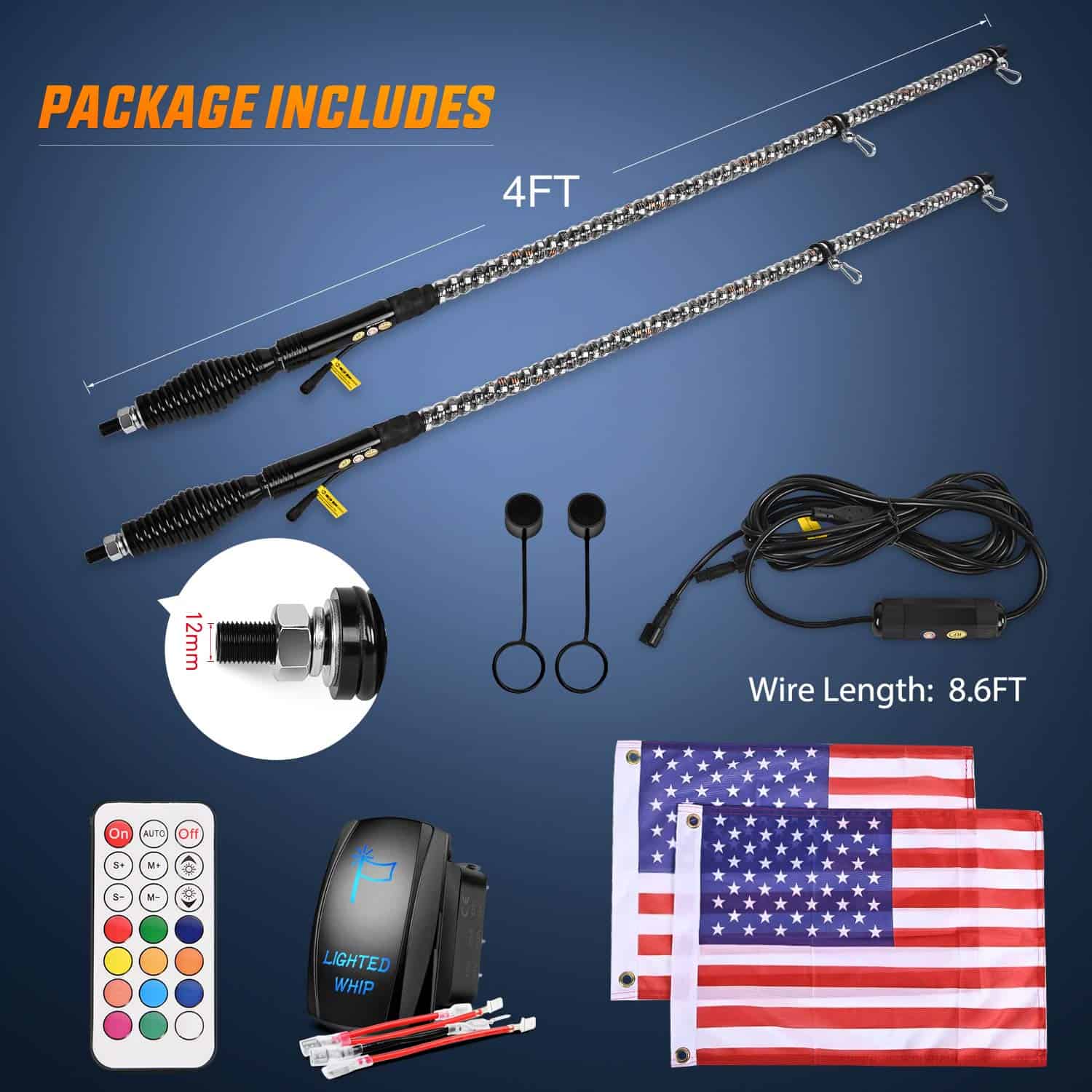 Nilight - TL-27 2PCS 4FT Spiral RGB Led Whip Light con Base - Imagen 10