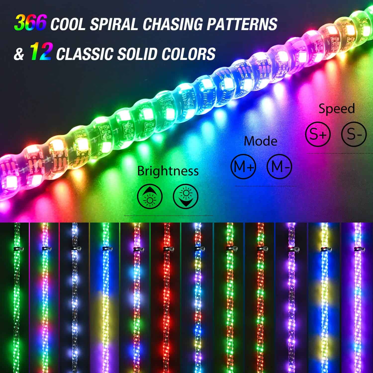 Nilight - TL-27 2PCS 4FT Spiral RGB Led Whip Light con Base - Imagen 3