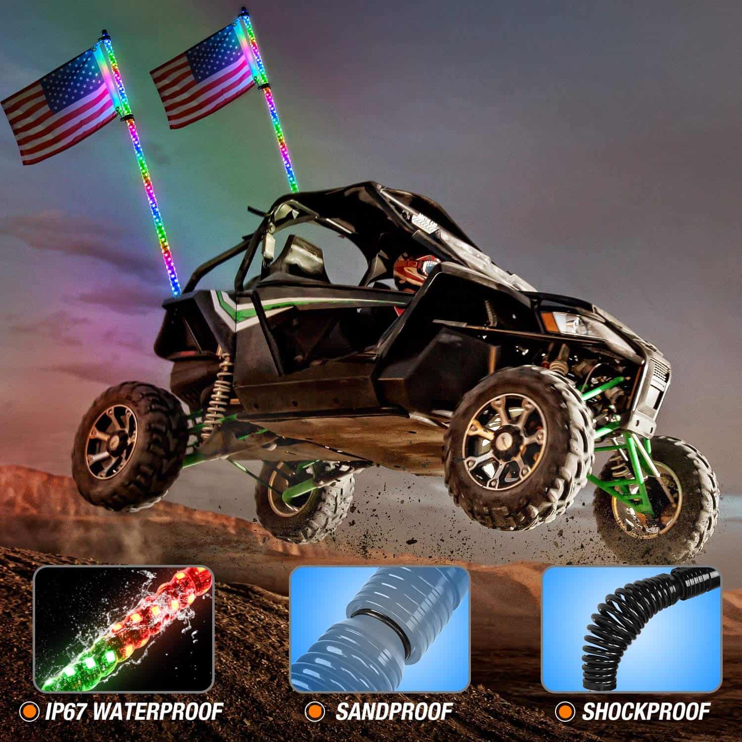 Nilight - TL-27 2PCS 4FT Spiral RGB Led Whip Light con Base - Imagen 4