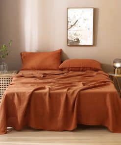Juego de Sábanas 100% Lino Francés -Caramelo