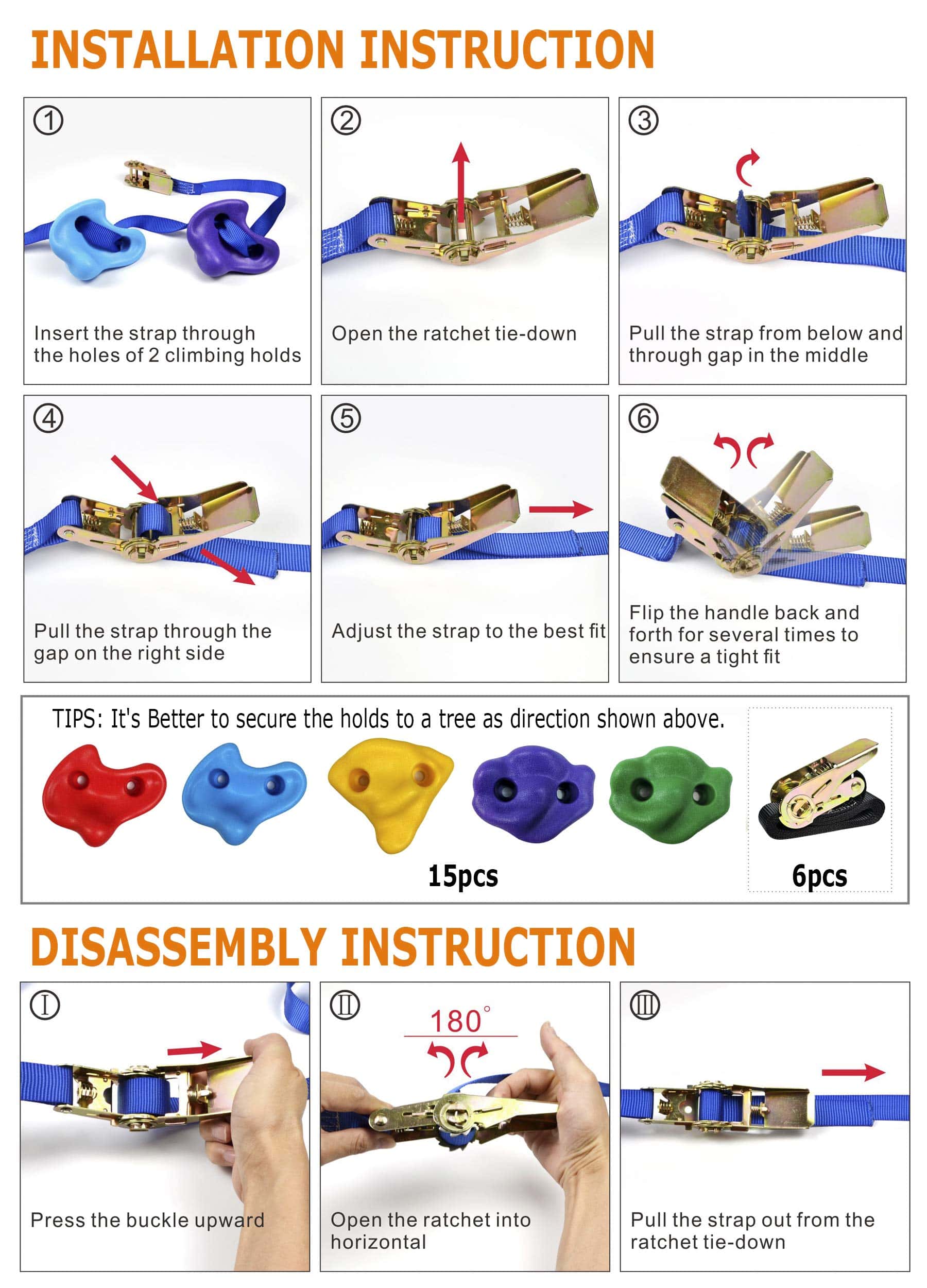 SSBRIGHT Tree Climbers, Juego de 15 Agarres/Escalones para - Imagen 8