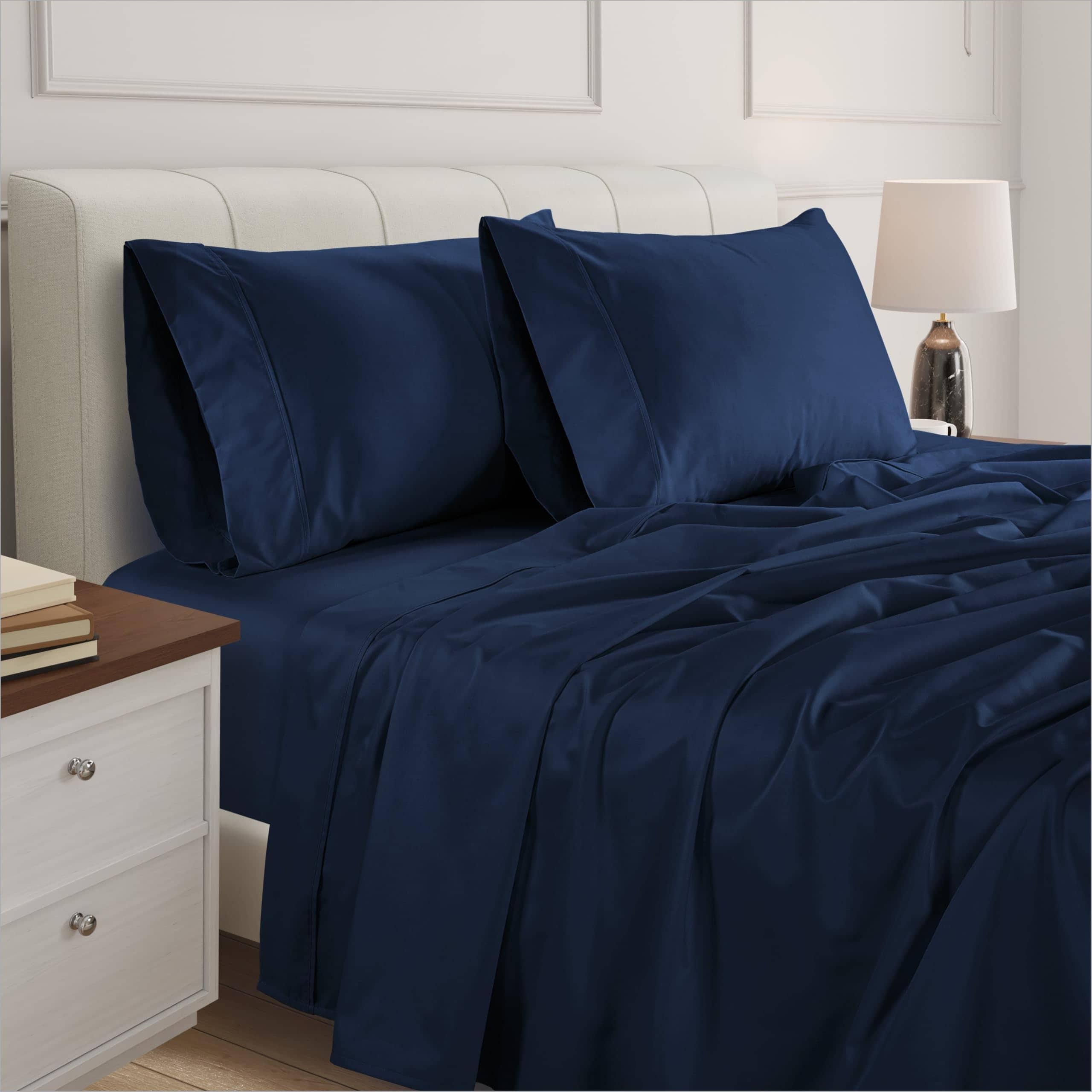 Juego de Sábanas de Algodón Egipcio 100% -Azul Marino - Imagen 5