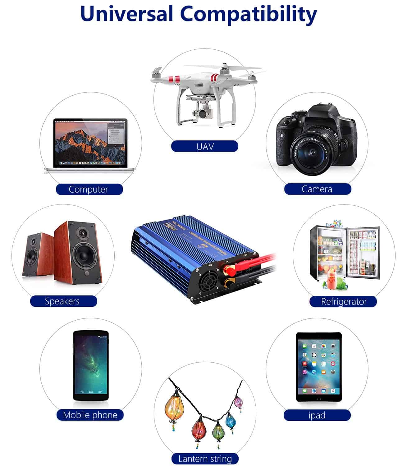 Inversor de potencia 1100 vatios DC 12V a AC 120V Onda - Imagen 5