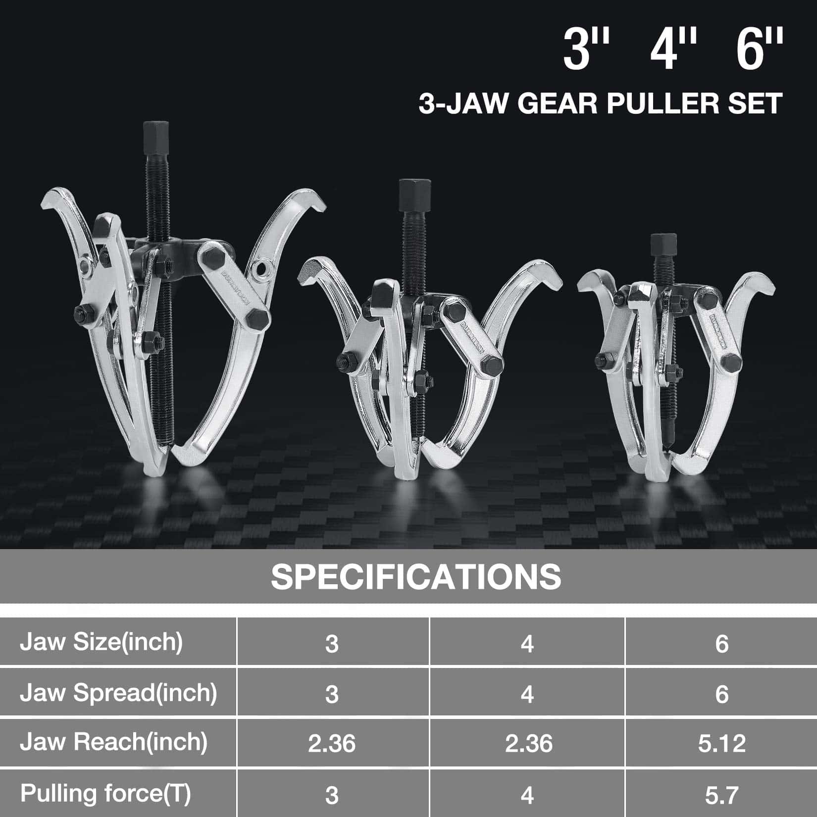 DURATECH 3-Piezas Extractor de Engranajes de 3 Mordazas, - Imagen 4