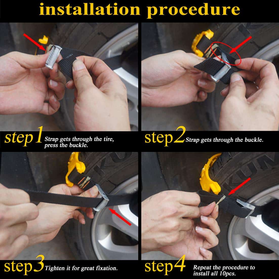 Cadenas de Nieve Actualizadas para Coches - 10 Pcs Correas - Imagen 7