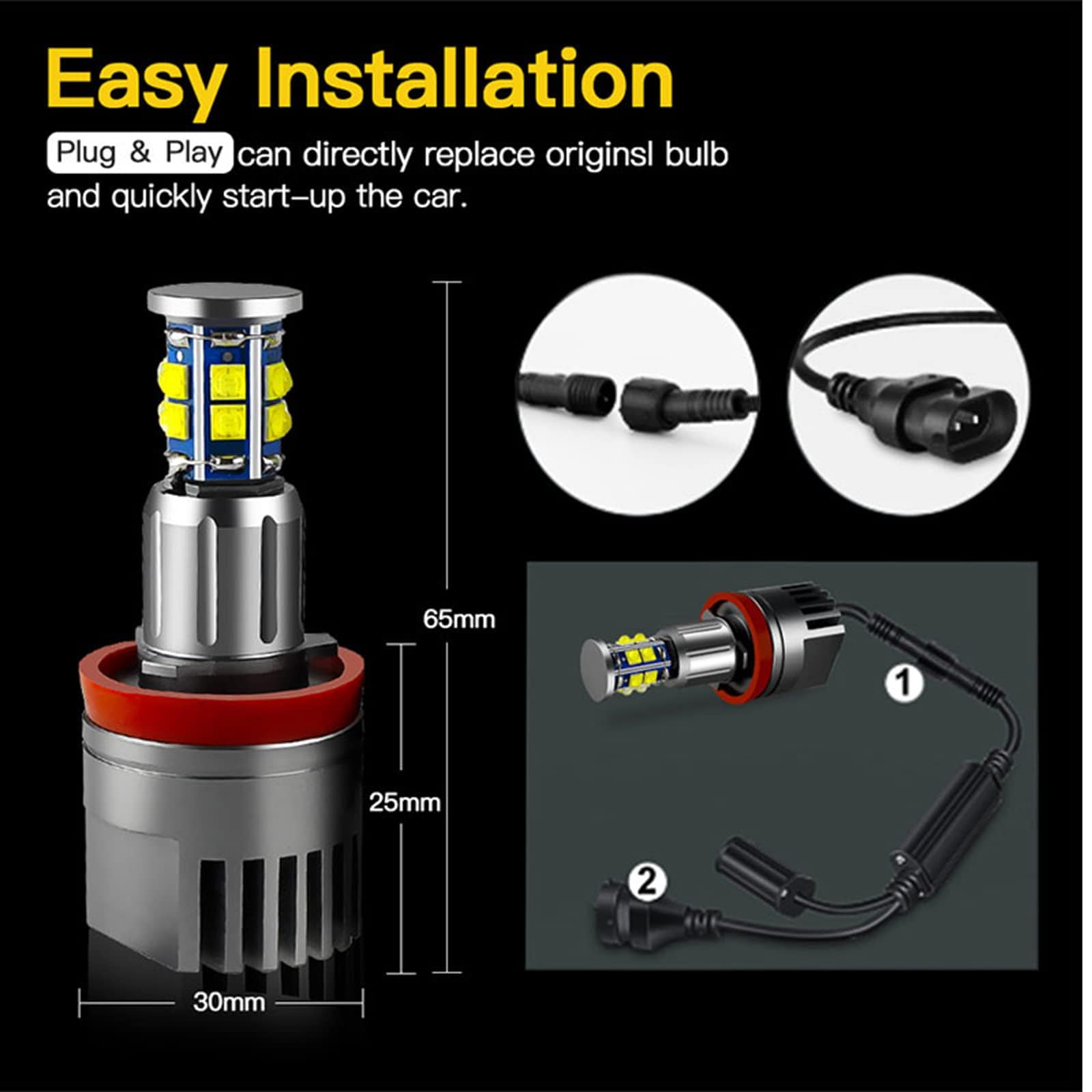 APMAT H8 LED Angel Eyes Halo Bulb Light Compatible para BMW - Imagen 6