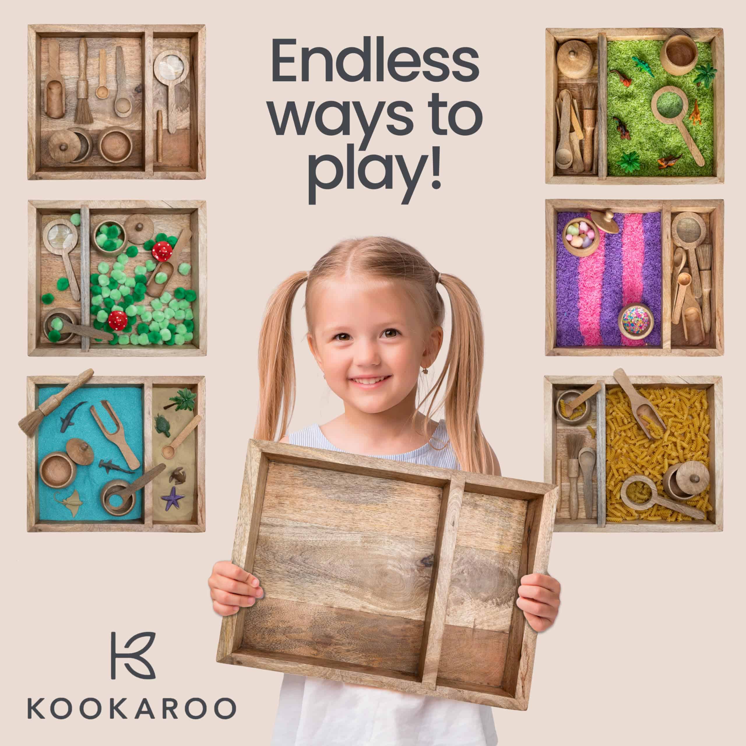 KOOKAROO Sensory Play Bin - 9 Herramientas Montessori + 1 - Imagen 4