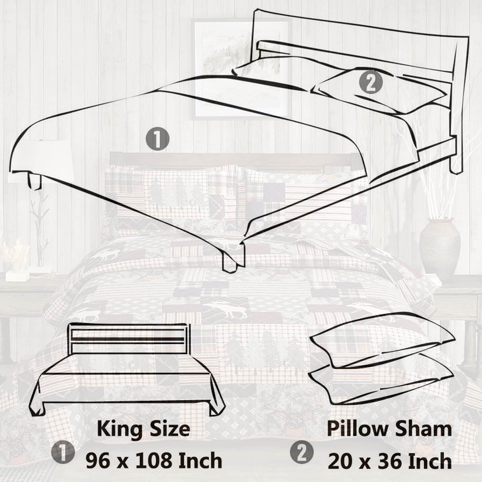 Juego de edredón reversible 3 piezas Moose Pine Tree, - Imagen 8